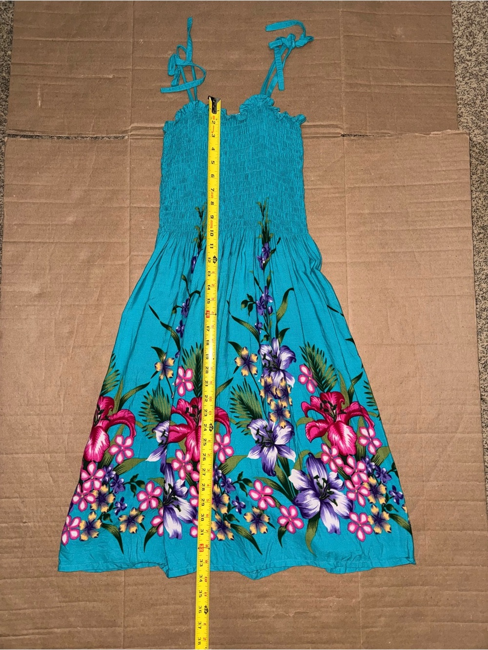 Hawaiian Floral Smocked Midi Sundress Size Small - Picture 5 of 6